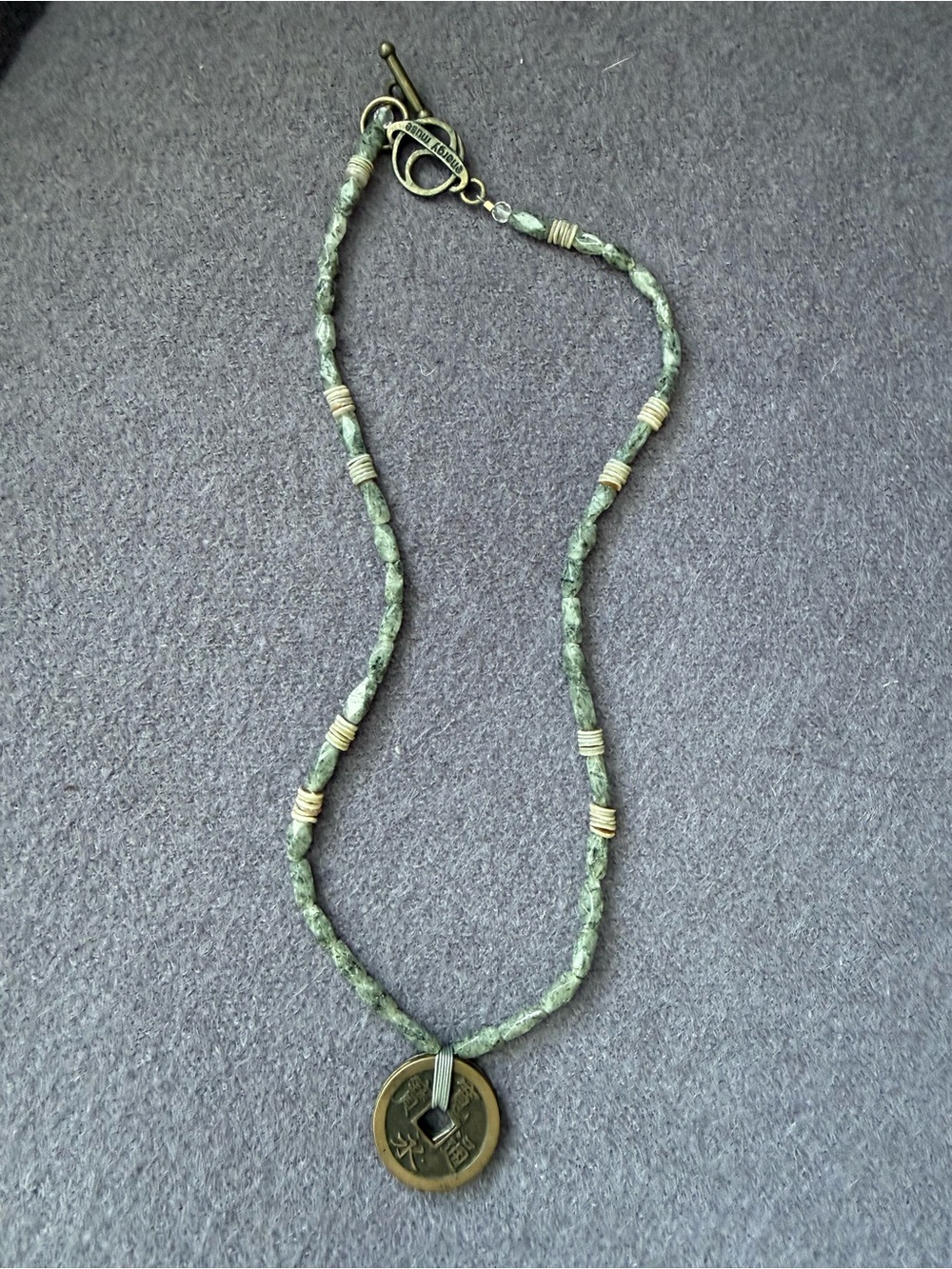 Vintage Energy Muse Prosperity Necklace -Green Aventurine & Chinese Coin Pendant